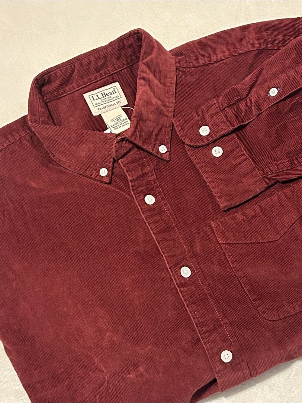 NEW L.L. Bean Men's Comfort Stretch Corduroy Shirt Maroon Red Button Down L Reg